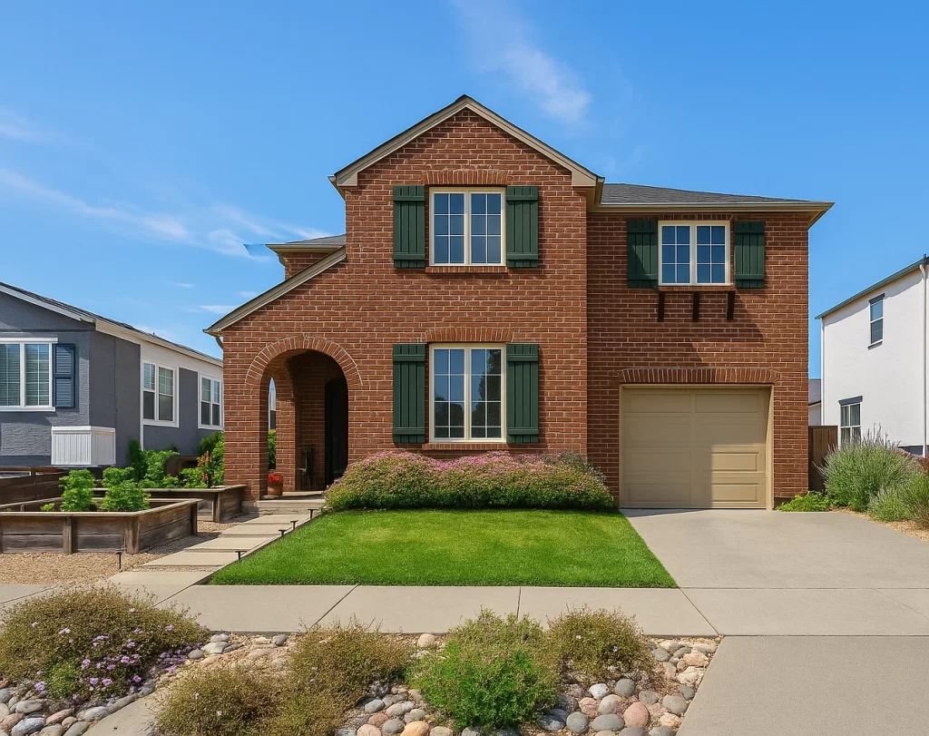 Brick Home with Green Shutters