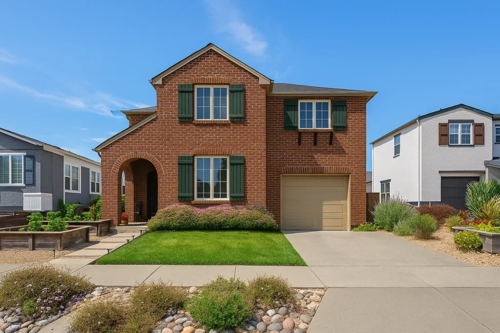 Brick Home with Green Shutters
